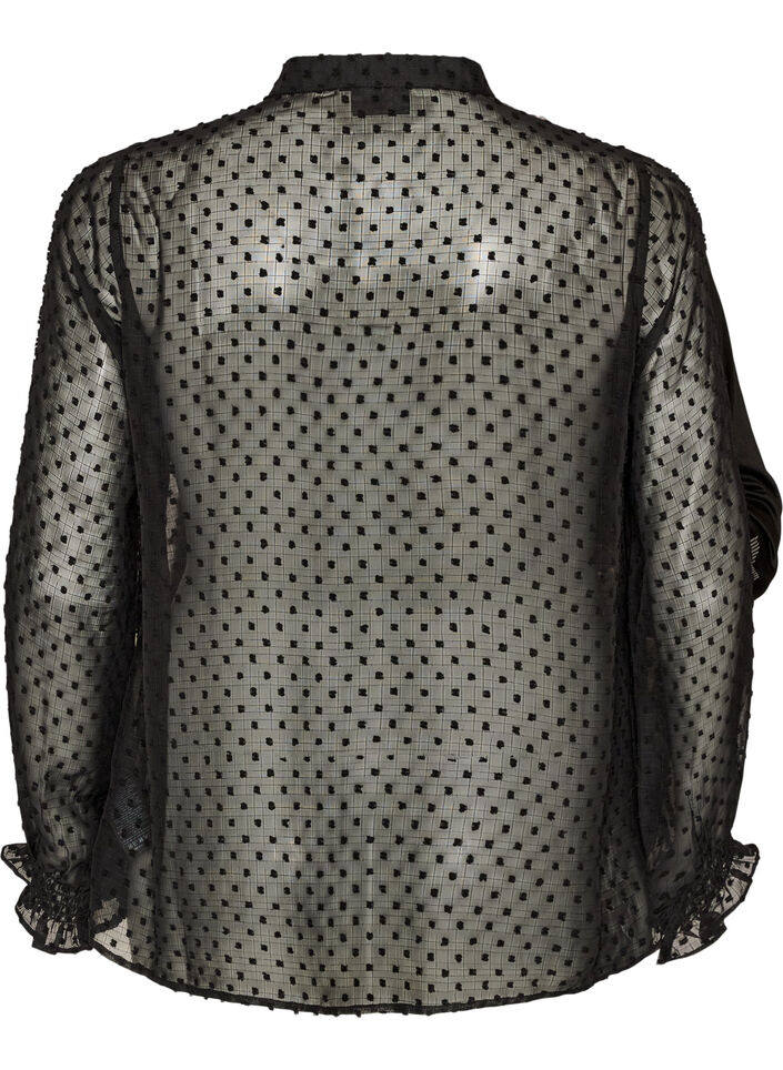 Chemisier avec empi&egrave;cement en dentelle et motif &agrave; pois, Noir, Packshot image number 1