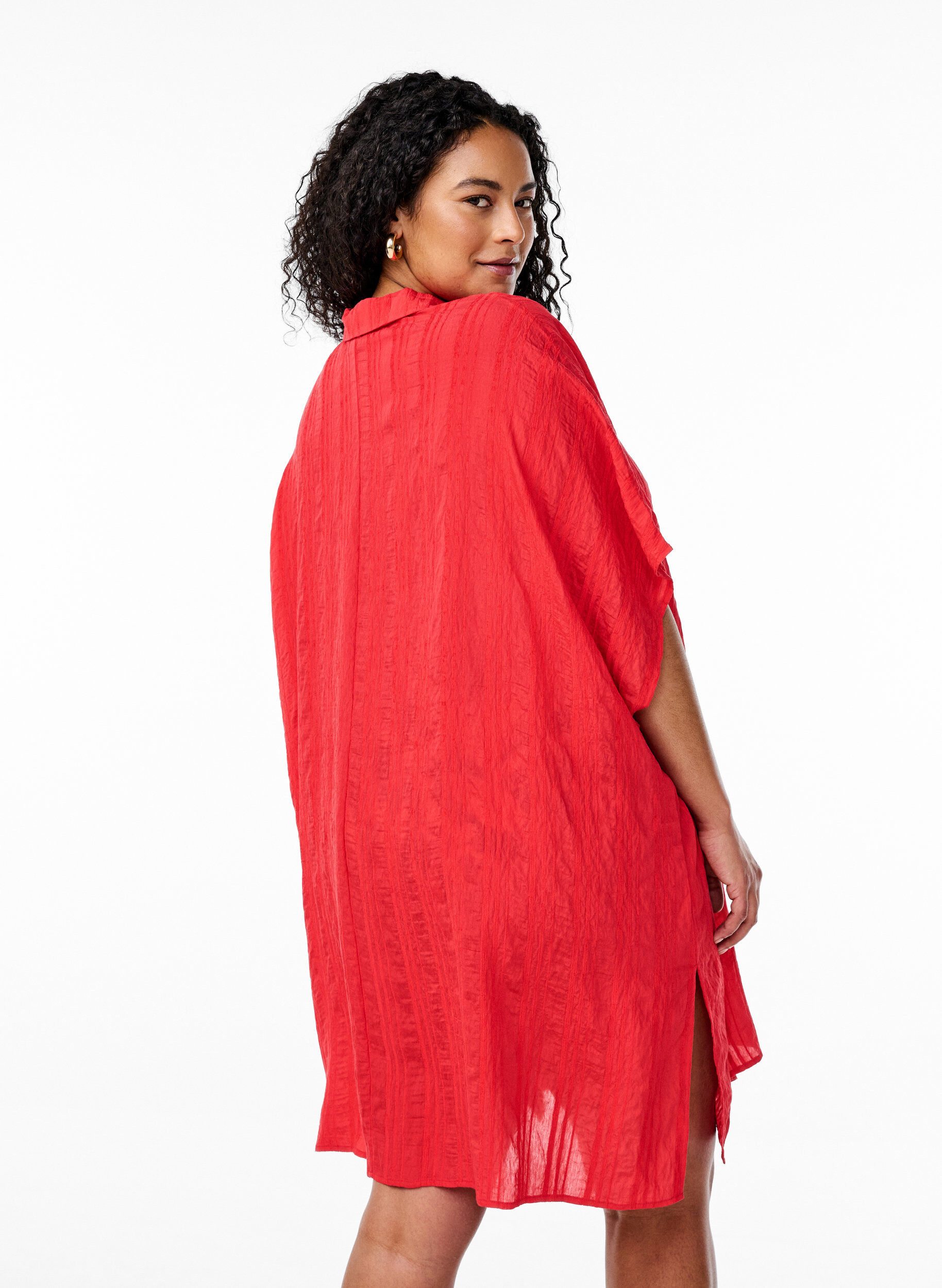 ZizziStrand kaftan met kraag en knoopsluiting, Rood, Model image number 2