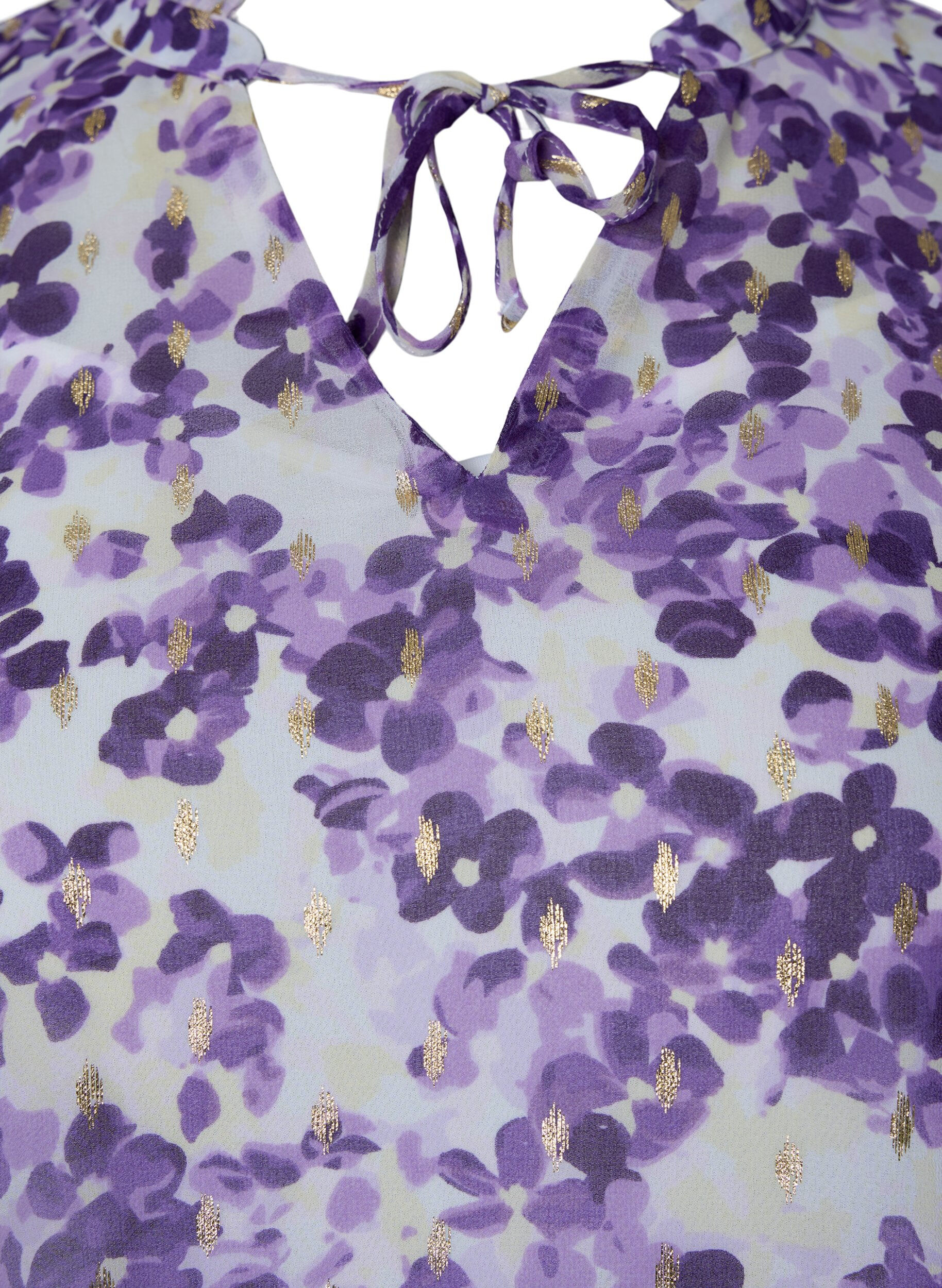 ZizziTuniek met bloemenprint en lurex, Beige/Purple Flower, Packshot image number 2