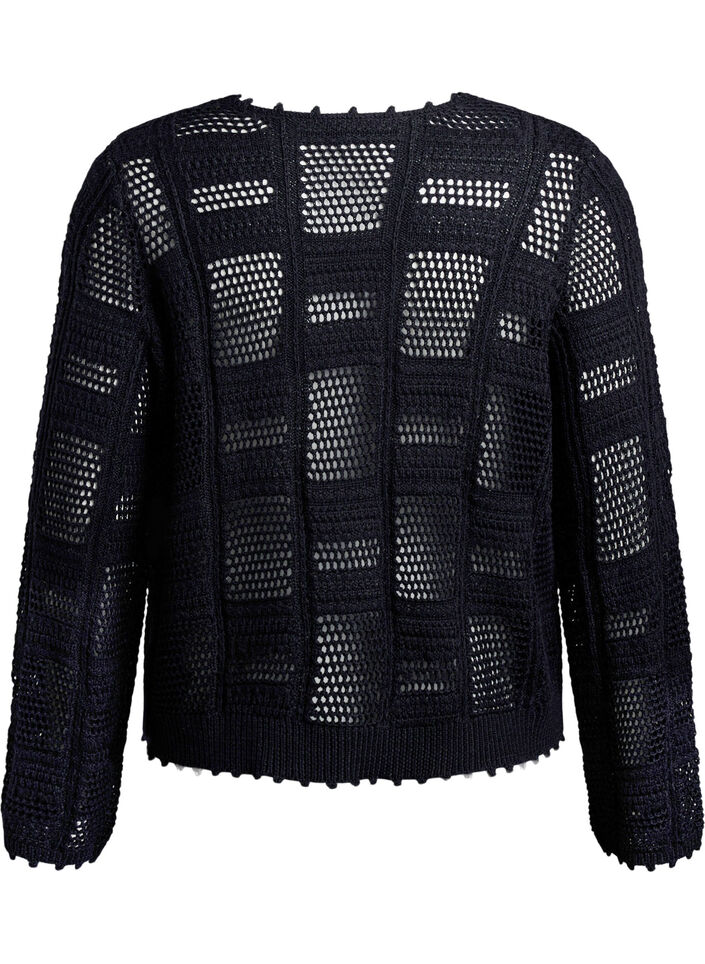Cardigan en maille avec liens et motifs ajourés, Noir, Packshot image number 1