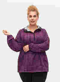 Anorak de sport avec fermeture éclair et poches, Square Purple Print, Model