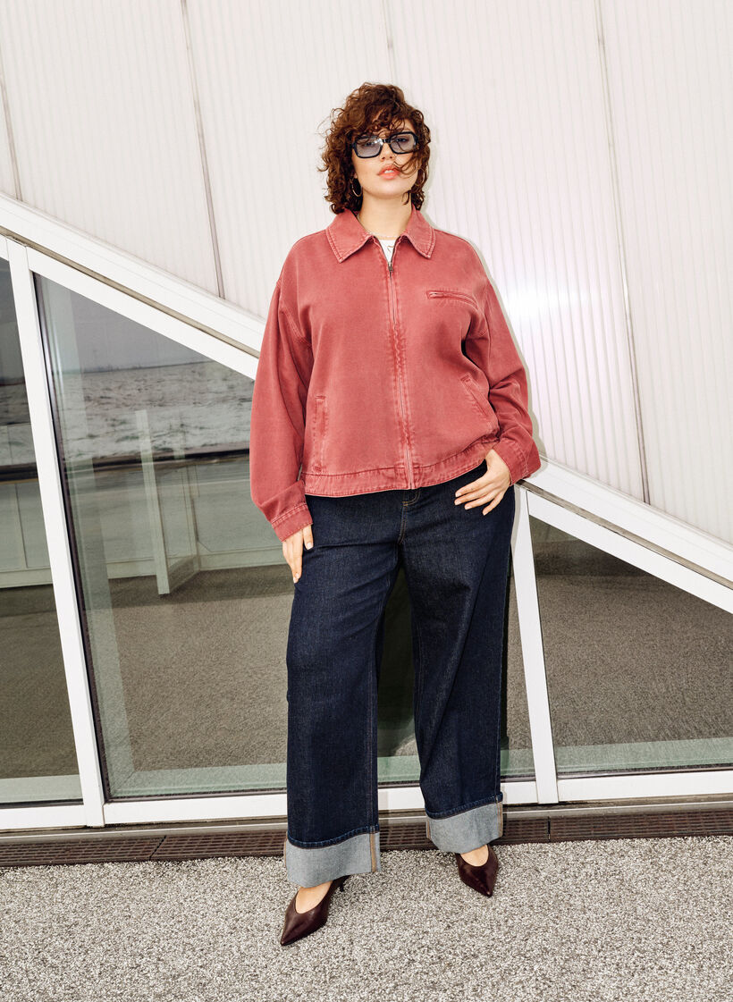 Straight-fit jeans met wijde pijpen en omslagen, Blauw, Image image number 0