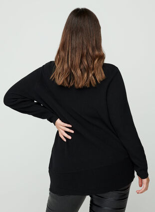 Gebreide blouse met asymmetrische onderkant, Black, Model image number 1
