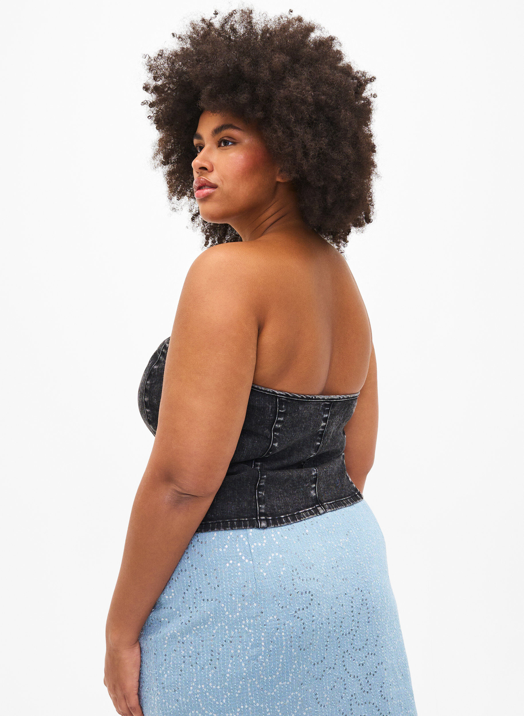 Zizzi Top corset en denim avec fermeture &eacute;clair, Black, Model image number 1