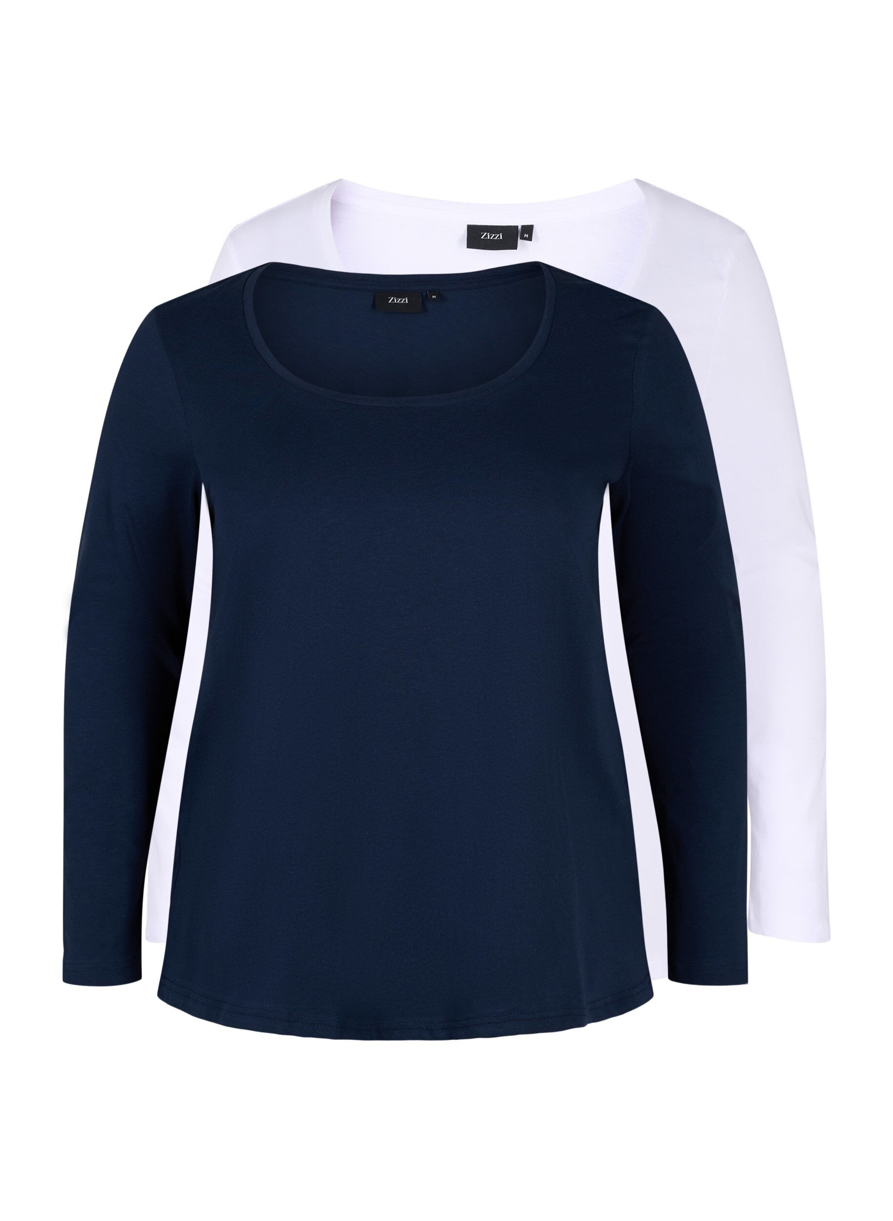 ZizziSet van 2 basic tops in katoen , Navy B/B White, Packshot image number 0