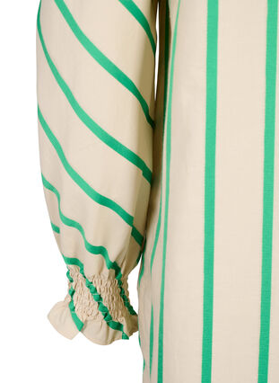 Tunique rayée en coton avec smock et ruches, Beige Green Stripe, Packshot image number 4