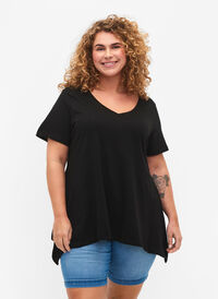Katoenen t-shirt met korte mouwen, Black SOLD, Model