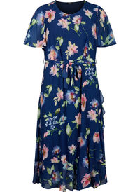 	 Midi-jurk met korte mouwen en bloemenprint