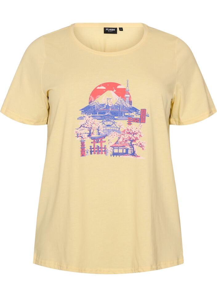 T-shirt met motief, Geel, Packshot image number 0