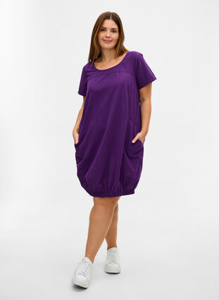 Katoenen jurk met korte mouwen, Violet Indigo, Model image number 2
