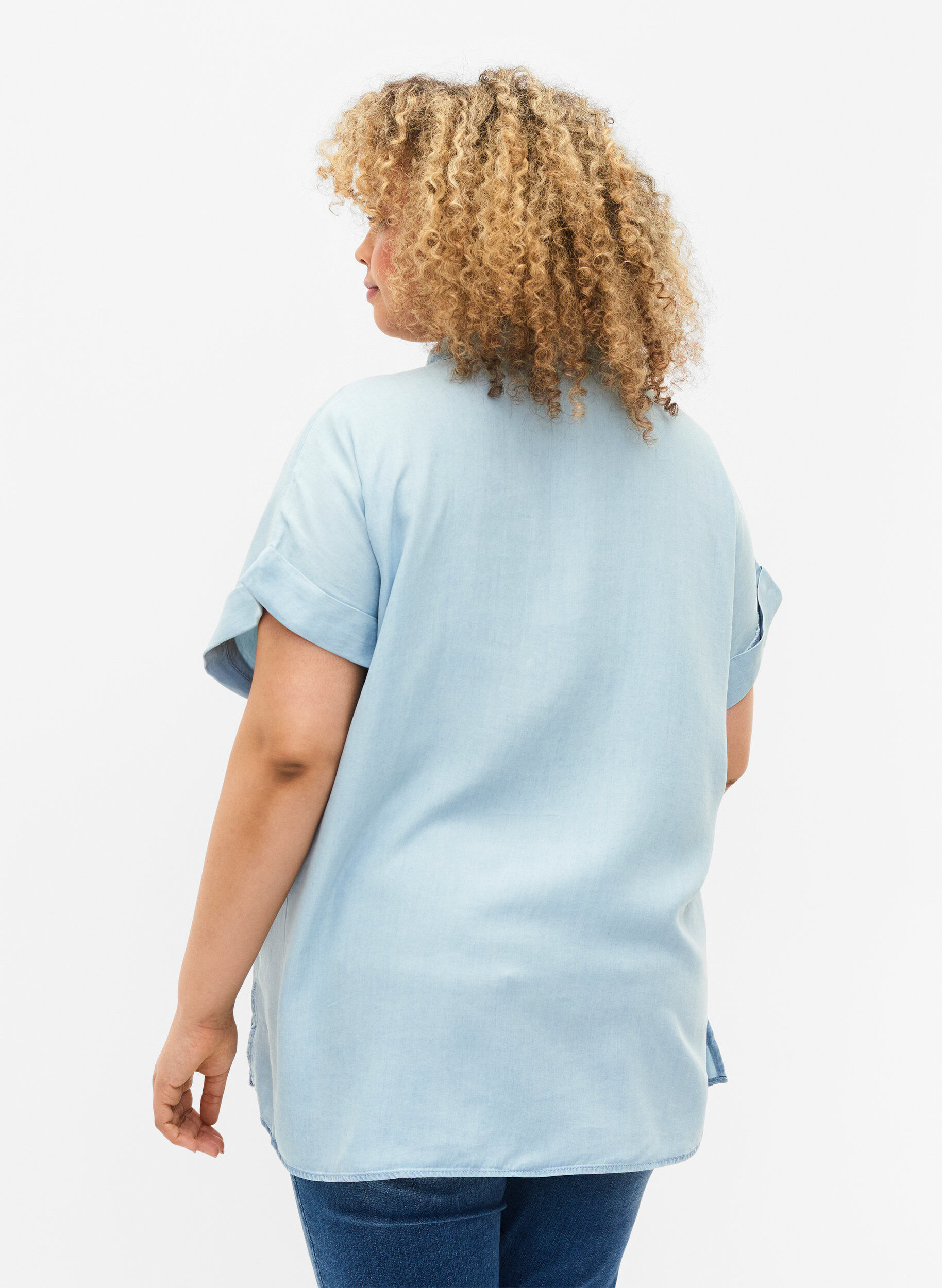 ZizziOverhemd met korte mouwen van lyocell (TENCEL&trade;), Light blue denim, Model image number 1