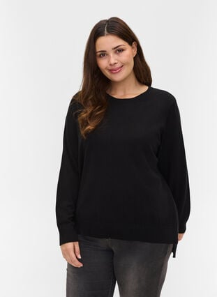 Pull en tricot avec fente, Black, Model image number 0