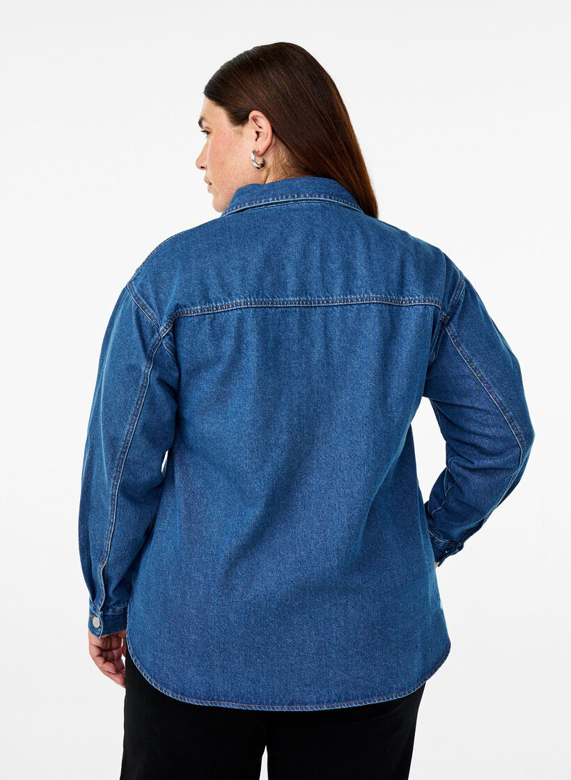 Denim shirt met oogjes, Blauw, Model image number 2