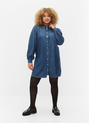Robe chemise en jean et coton, Dark blue denim, Model image number 2
