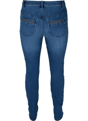 Nille jeans met hoge taille en klinknagels, Medium Blue denim, Packshot image number 1