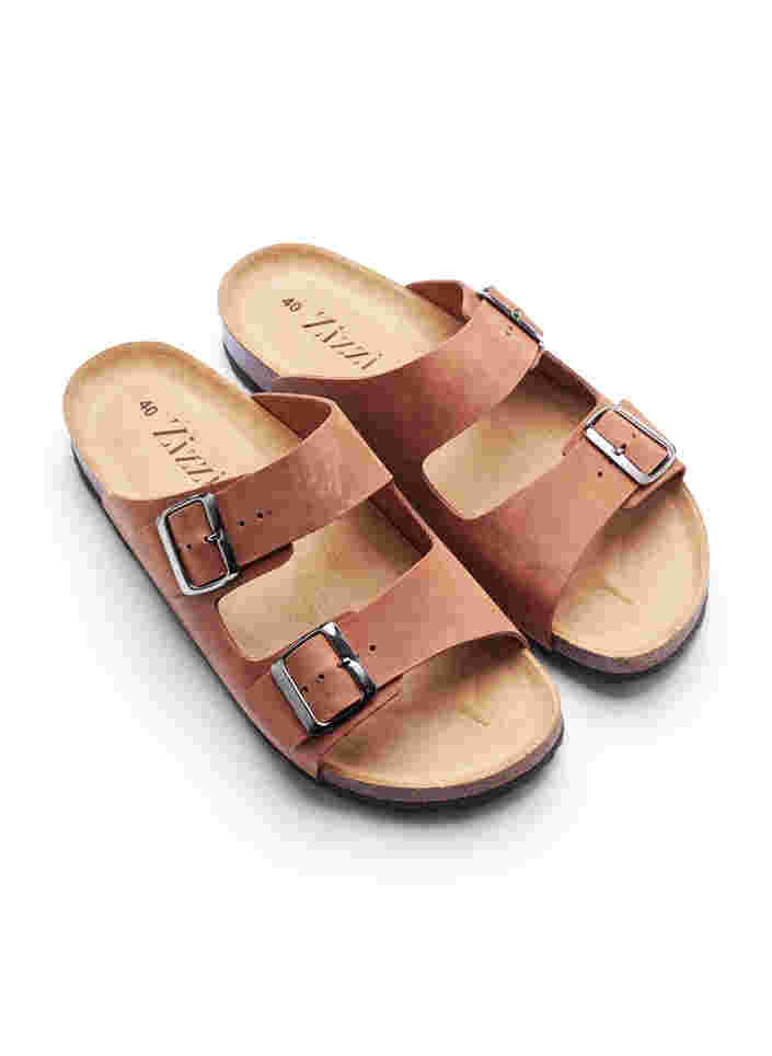 Leren sandalen met verstelbare gespen, Cognac, Packshot image number 3
