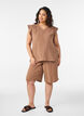 Los katoenen mousseline shorts met een hoge taille, Bruin, Model image number 1
