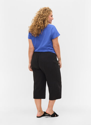 Pantalon 7/8 en coton mélangé avec du lin, Black, Model image number 1