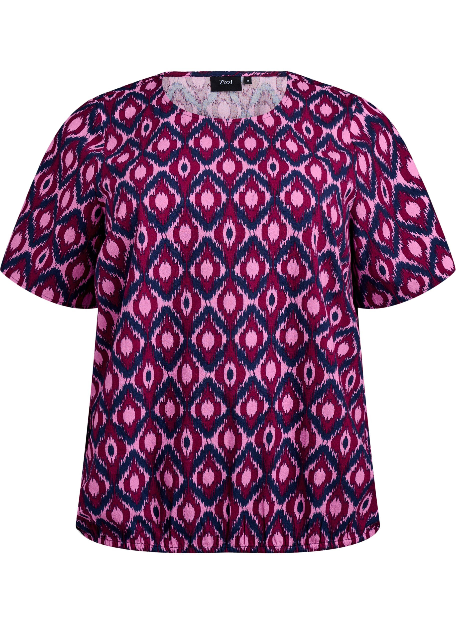 ZizziKatoenen blouse met print en korte mouwen, Roze, Packshot image number 0