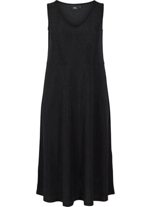 Mouwloze jurk met glitters en v-hals, Black, Packshot image number 0