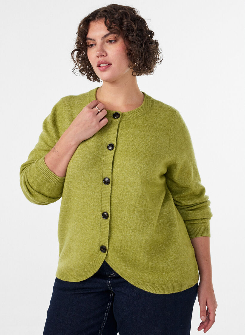 Cardigan avec boutons et devant arrondi, Vert clair, Model image number 0