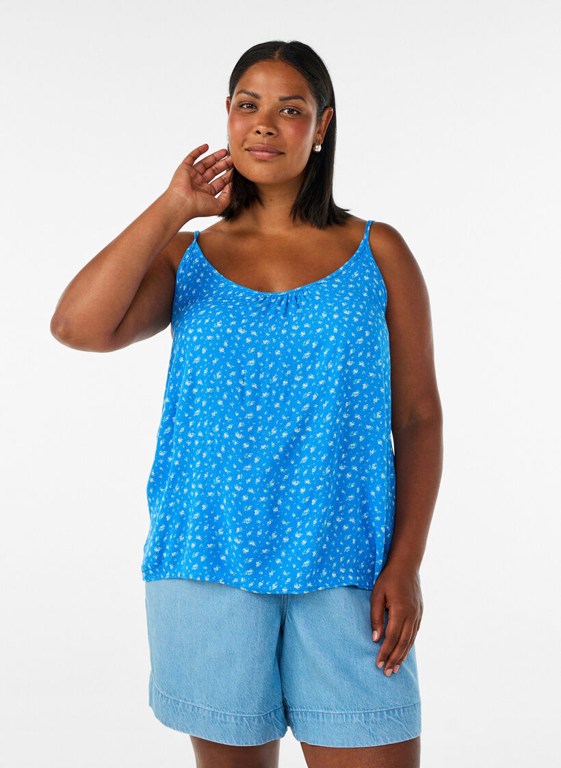 Strap top in viscose, Blauw, Model image number 0
