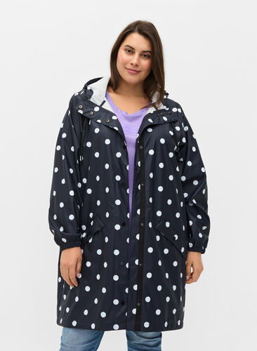 Veste de pluie à motif avec capuche, Navy Blazer W/Dots, Model image number 0