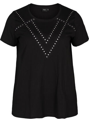 Katoenen t-shirt met klinknagels, Black, Packshot image number 0