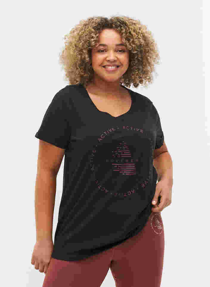 T-shirt de sport avec imprimé, Black w. copper logo, Model image number 0