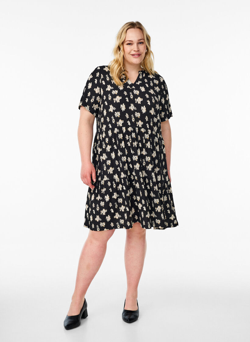 Robe &agrave; motifs avec empi&egrave;cements, Noir, Model image number 1
