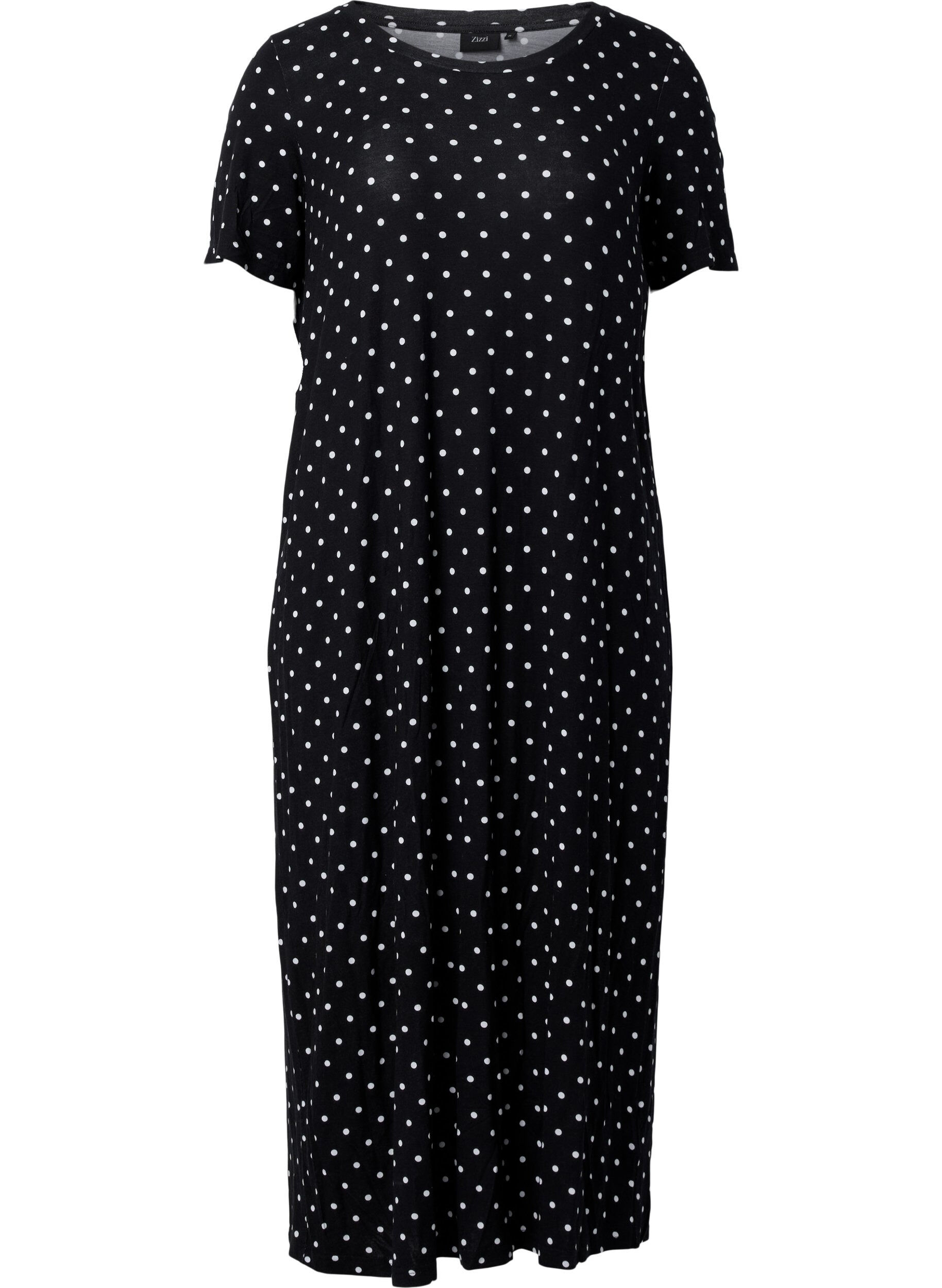 Zizzi Robe midi en viscose &agrave; manches courtes, Black Dot, Packshot image number 0
