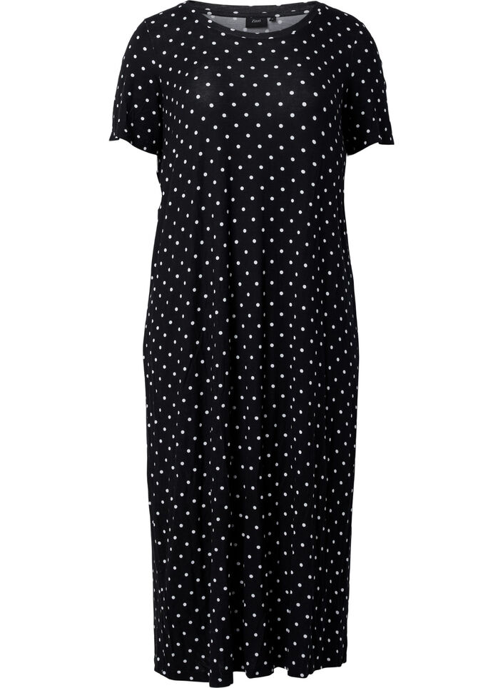 Robe midi en viscose à manches courtes, Black Dot, Packshot image number 0
