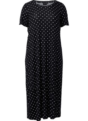 Midi-jurk van viscose met korte mouwen, Black Dot, Packshot image number 0