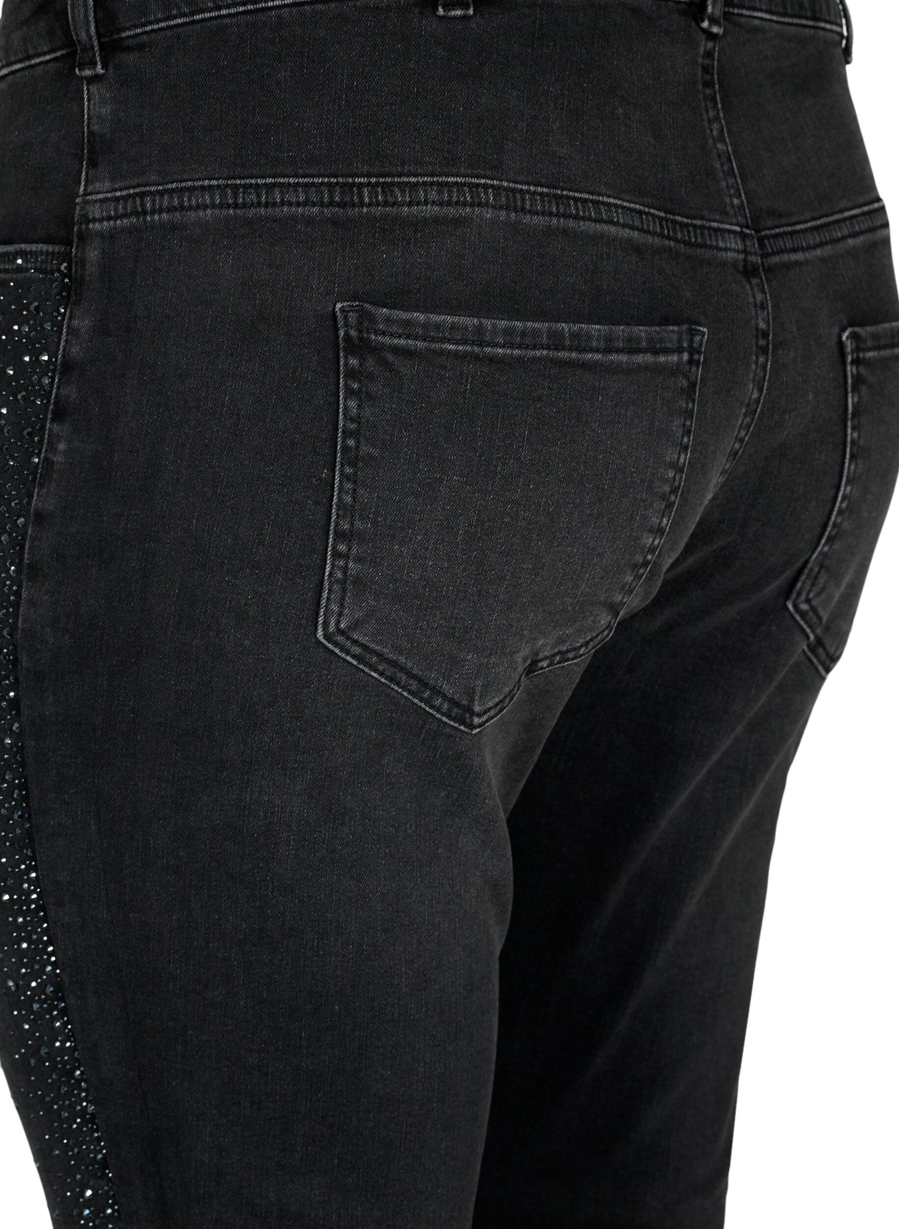 Zizzi Amy jeans met hoge taille en strassteentjes, Grey Denim, Packshot image number 3