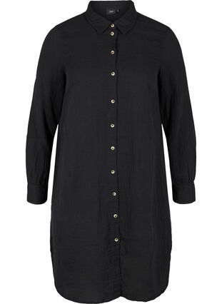 Lange katoenen blouse met een klassieke kraag, Black, Packshot image number 0