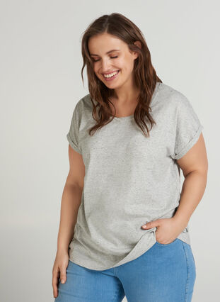 Gemêleerd katoenen t-shirt, Light Grey Melange, Model image number 0
