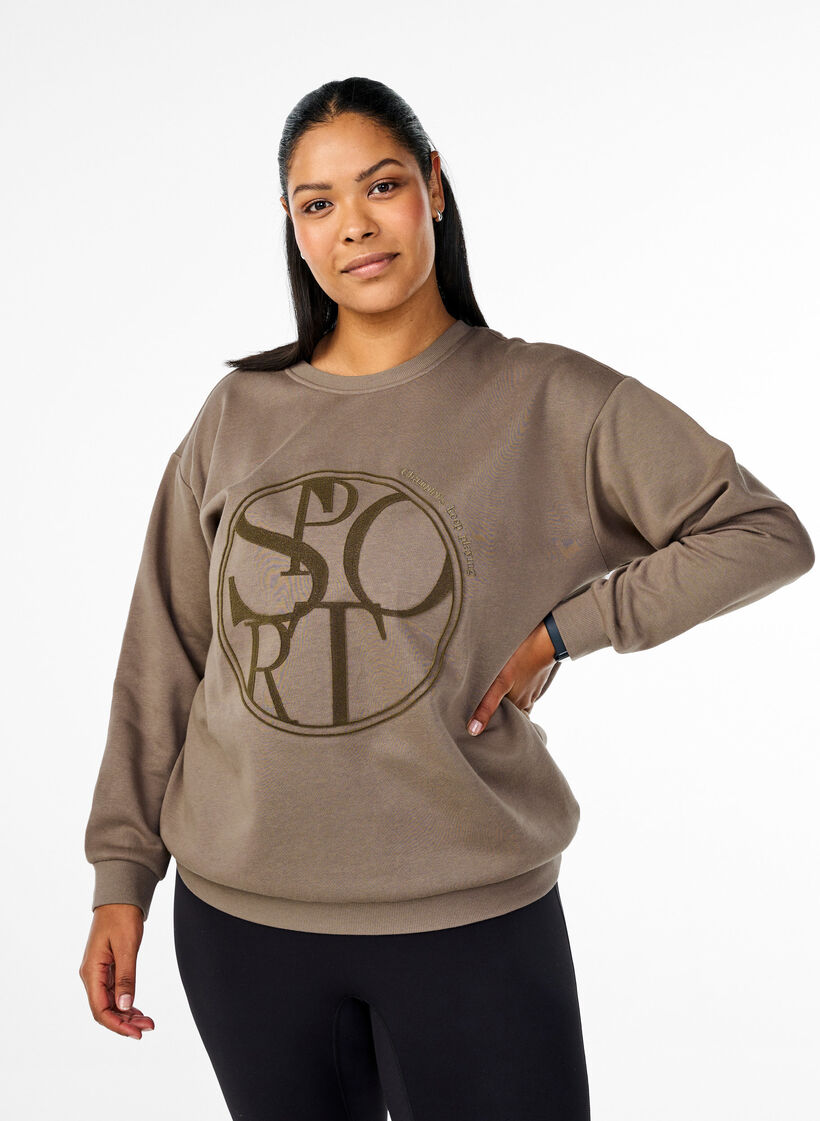 Sweatshirt met een motief, Walnut, Model image number 0