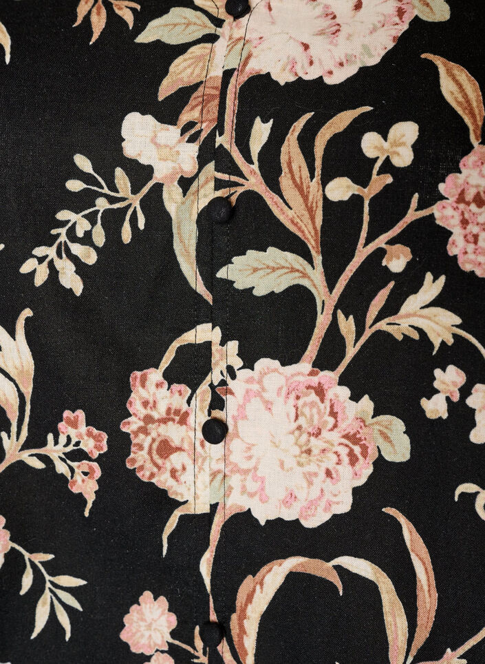 Gebloemde blouse van linnen en viscose met lange mouwen, Zwart, Packshot image number 2