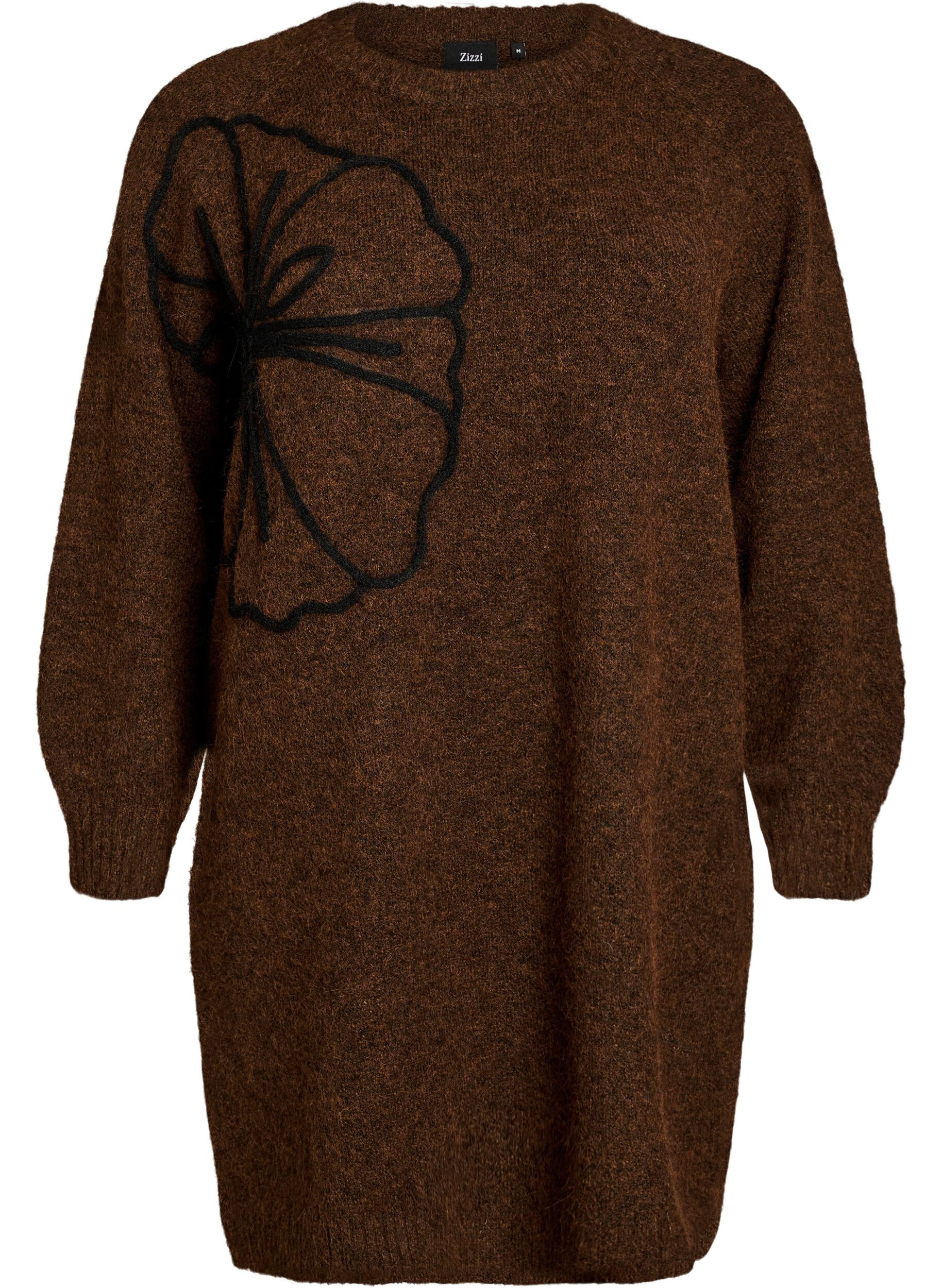 ZizziJumper jurk met grote bloem applicatie, Bruin, Packshot image number 0