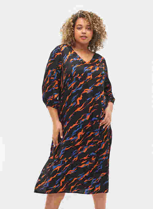 Midi-jurk met print en 3/4-mouwen in viscose