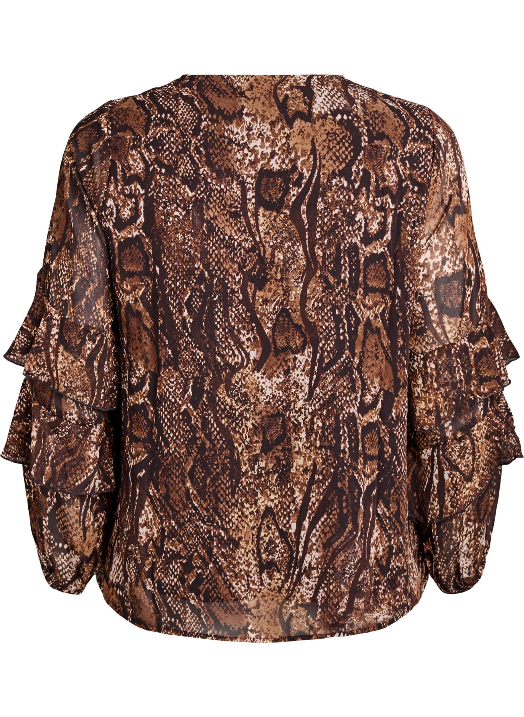 ZizziBlouse met dierenprint en ruches, Bruin, Packshot image number 1