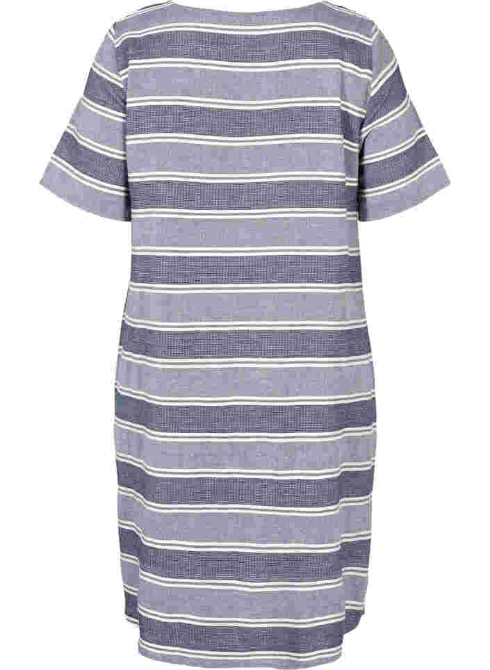 Gestreepte jurk met korte mouwen, Blue Stripe, Packshot image number 1