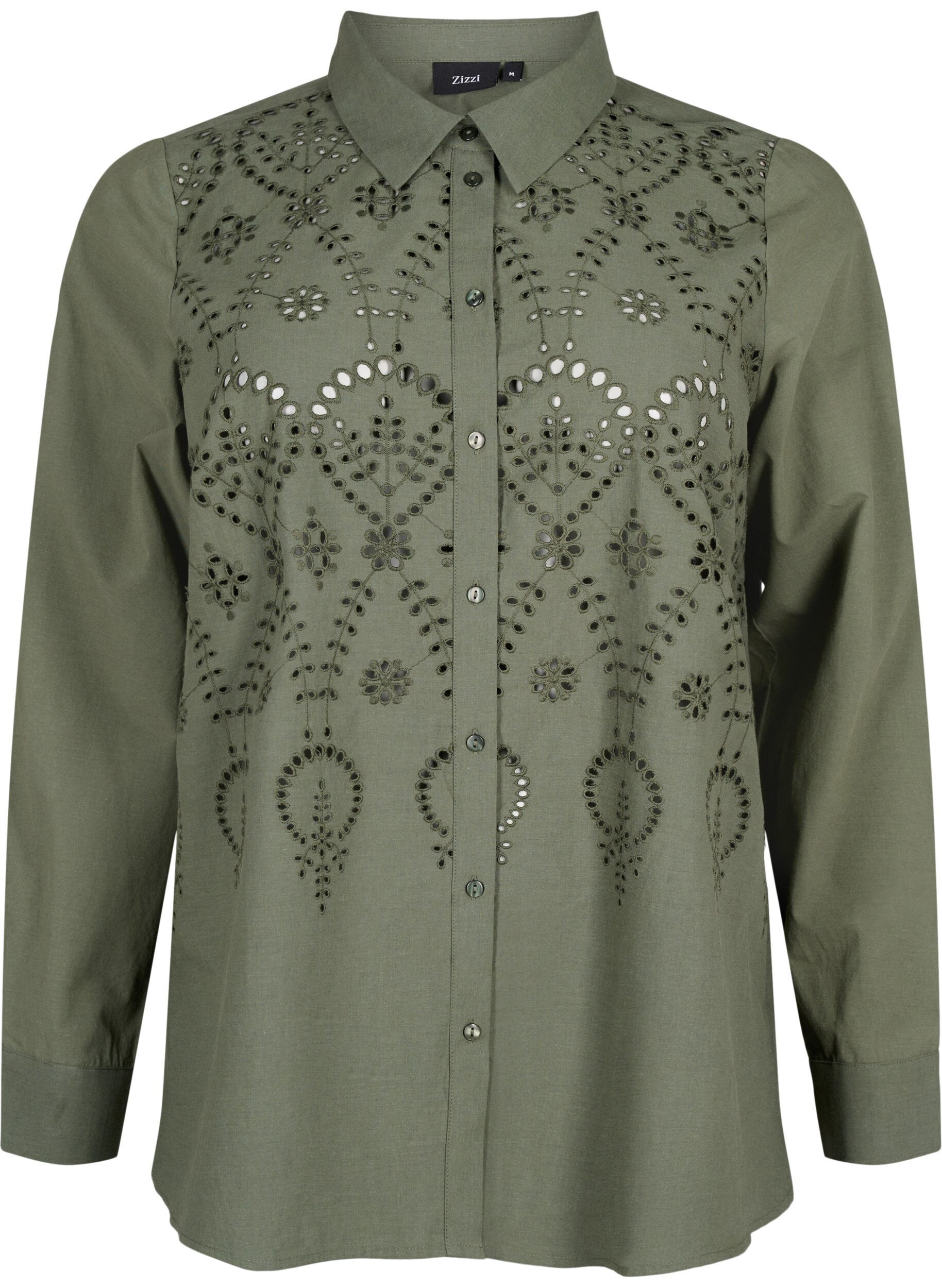 Zizzi Chemise en coton avec broderie anglaise, Thyme, Packshot image number 0