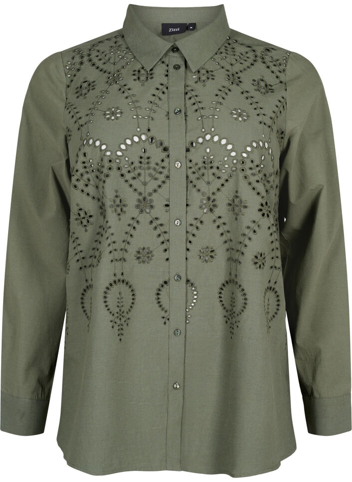 Chemise en coton avec broderie anglaise, Thyme, Packshot image number 0