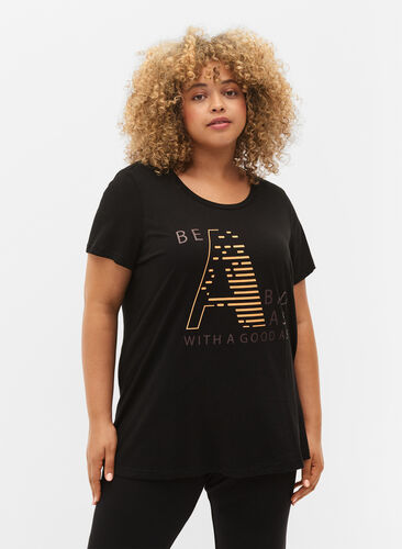 T-shirt de sport avec imprimé, Black w. Bad Ass, Model image number 0