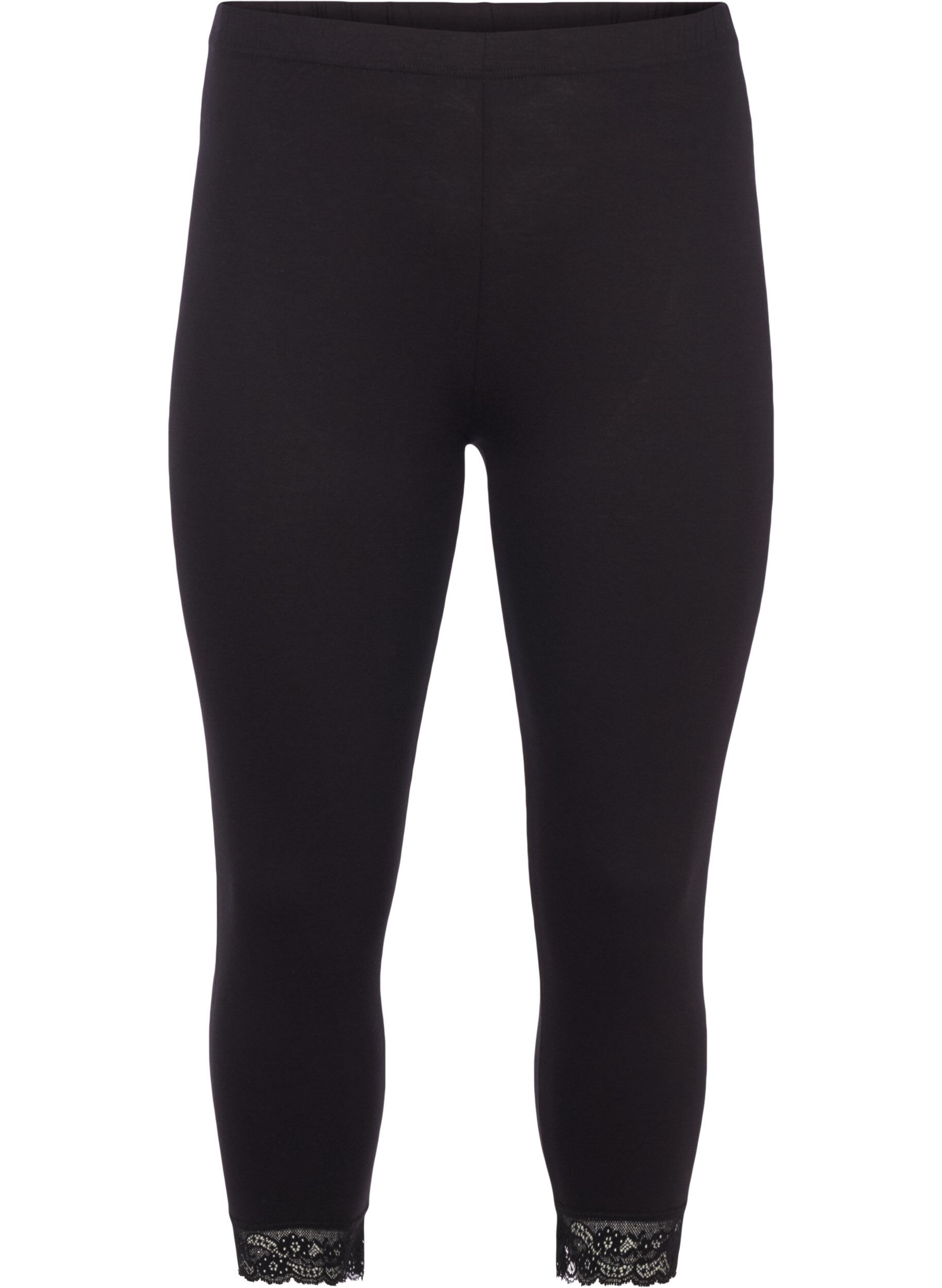 ZizziDriekwart legging met kanten rand, Black, Packshot image number 0