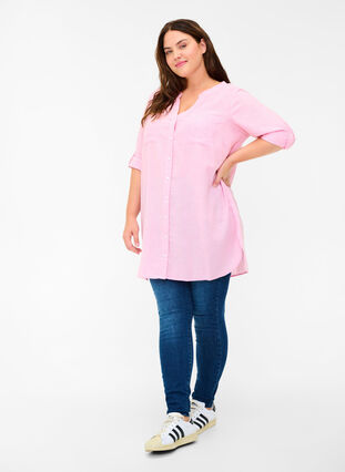 Chemise à col V et poches, Cameo Pink, Model image number 2