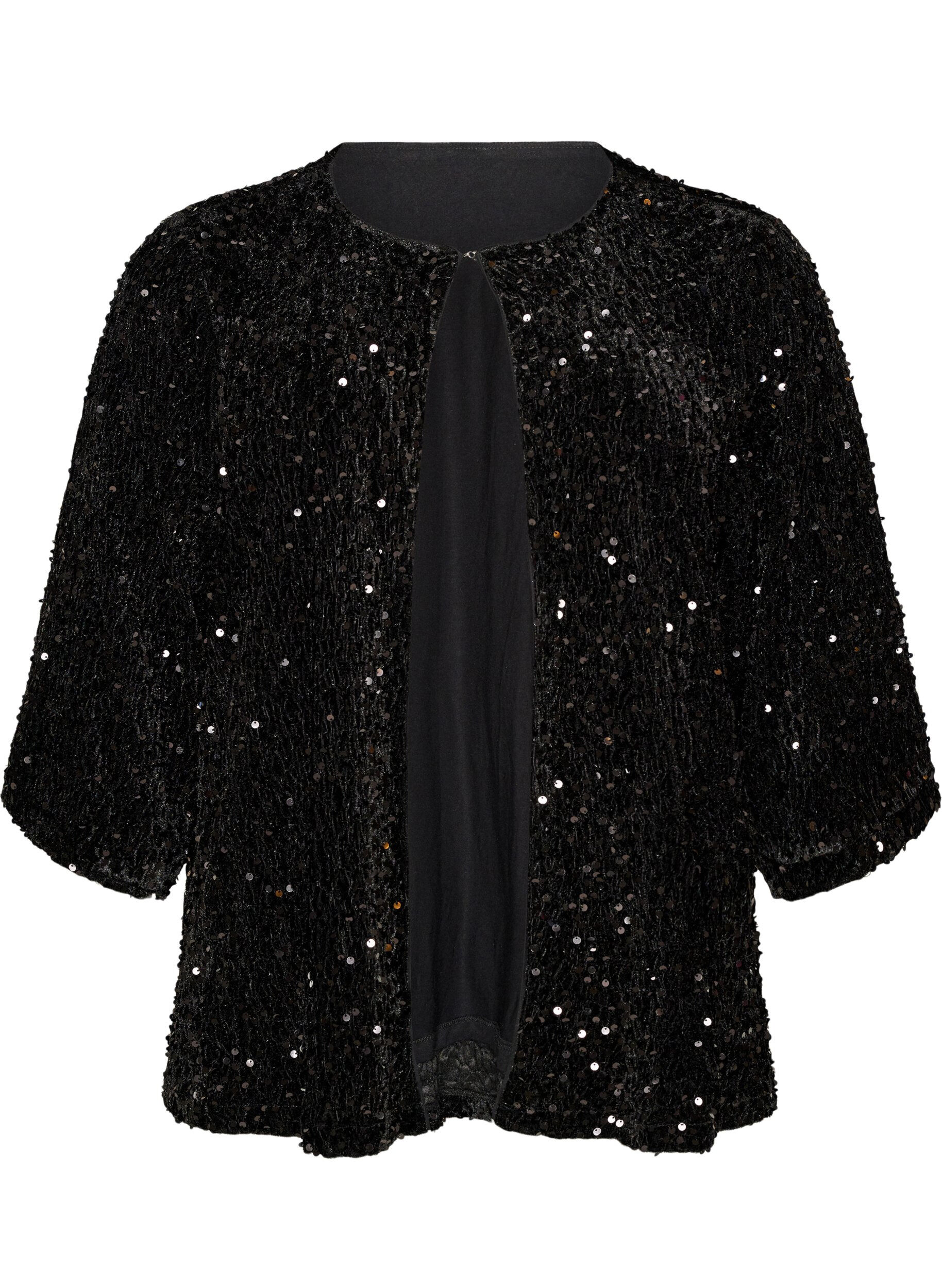 ZizziCardigan avec sequins et manches 3/4, Noir, Packshot image number 0