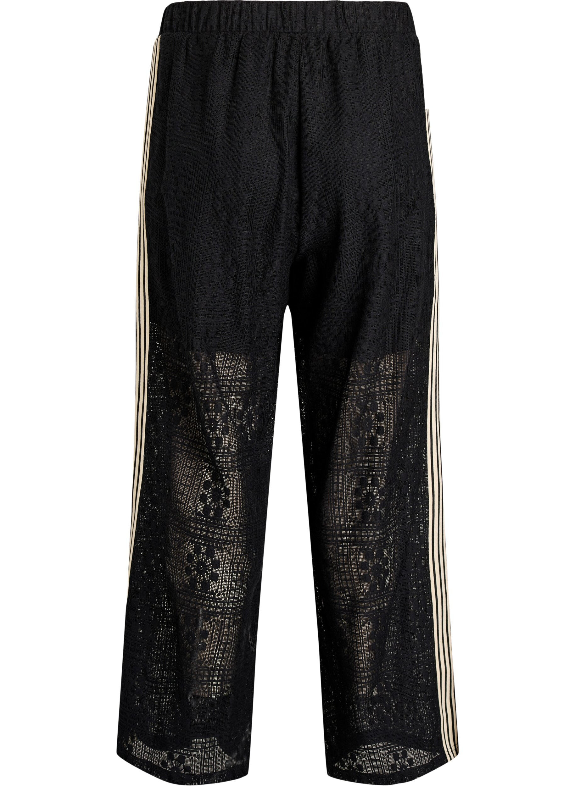 Zizzi Pantalon large en dentelle avec bandes contrastantes, Noir, Packshot image number 1