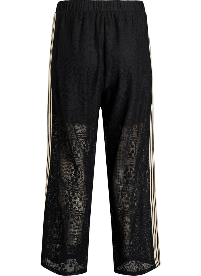 Pantalon large en dentelle avec bandes contrastantes, Noir, Packshot image number 1